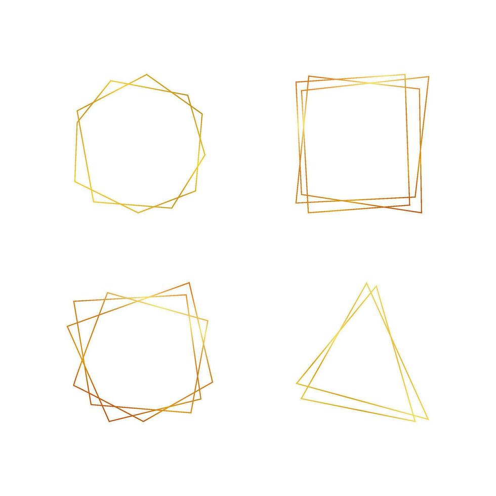 conjunto do quatro ouro geométrico poligonal quadros com brilhando efeitos isolado em branco fundo. esvaziar brilhando arte deco pano de fundo. vetor ilustração.