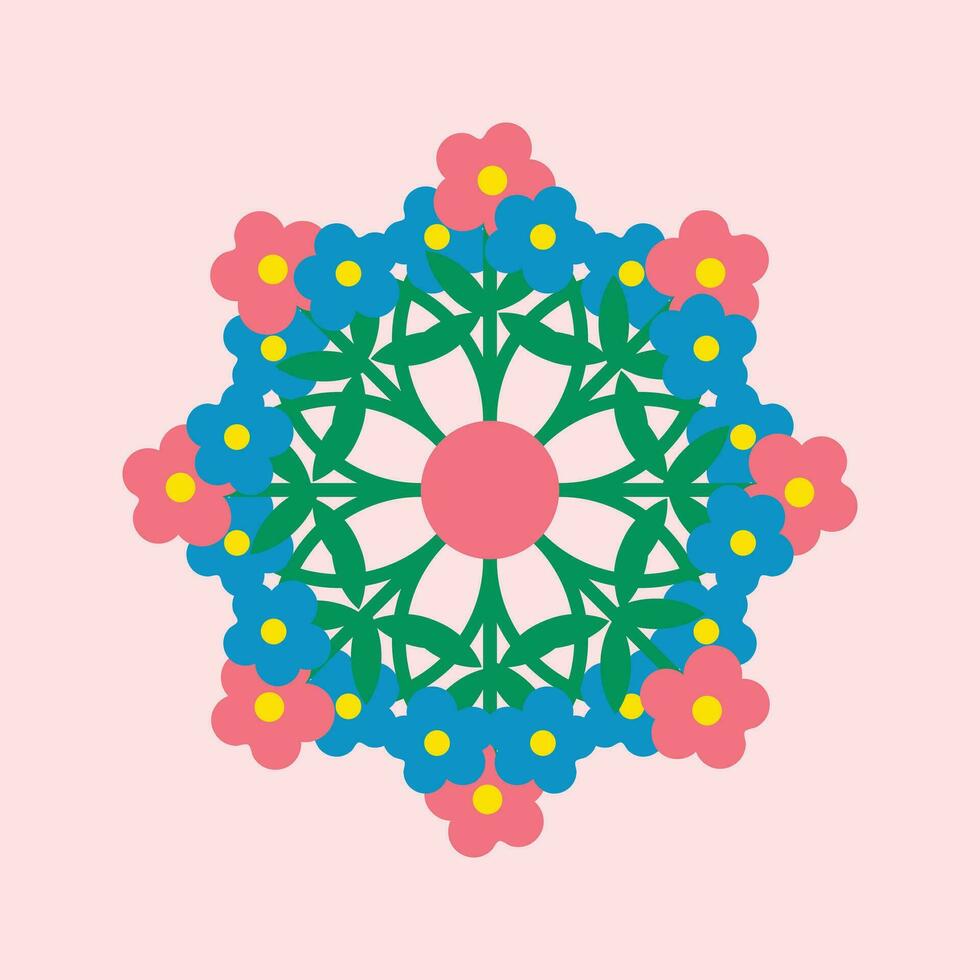 vermelho e azul floral flor radial simetria arte ilustração vetor