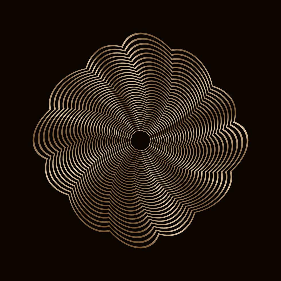 dourado linear Projeto elemento em Sombrio fundo, abstrato geométrico forma do dourado ondulado linhas. vetor objeto isolado em Preto