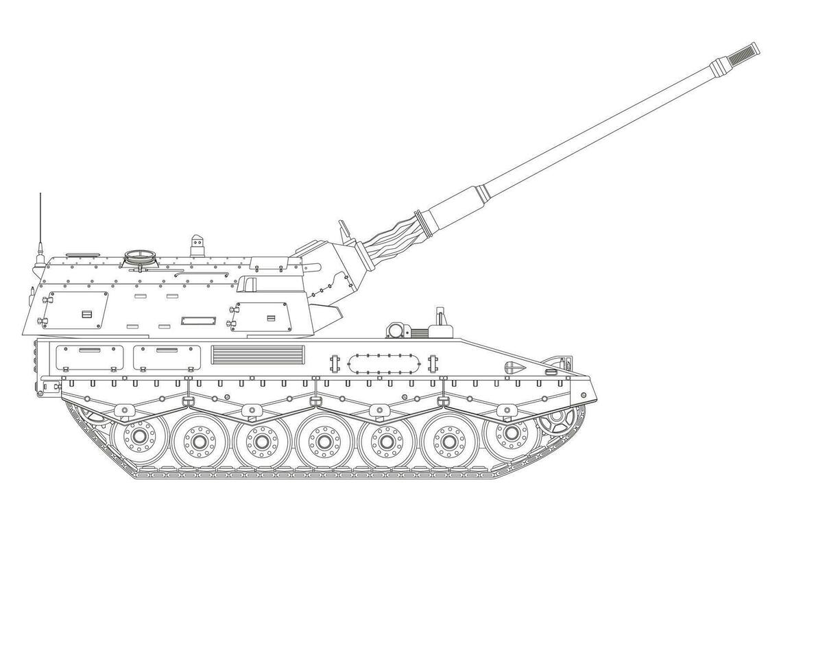 automotor obus dentro linha arte. elevado barril. militares blindado veículo. vetor