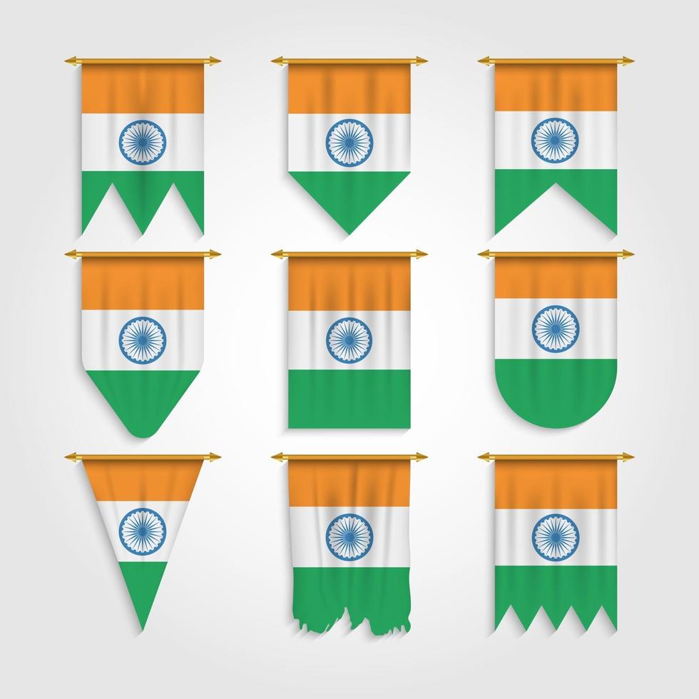 bandeira da índia em diferentes formas, bandeira da índia em várias formas vetor