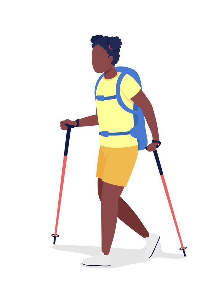 garota com mochila caminhando personagem de vetor de cor semi-plana
