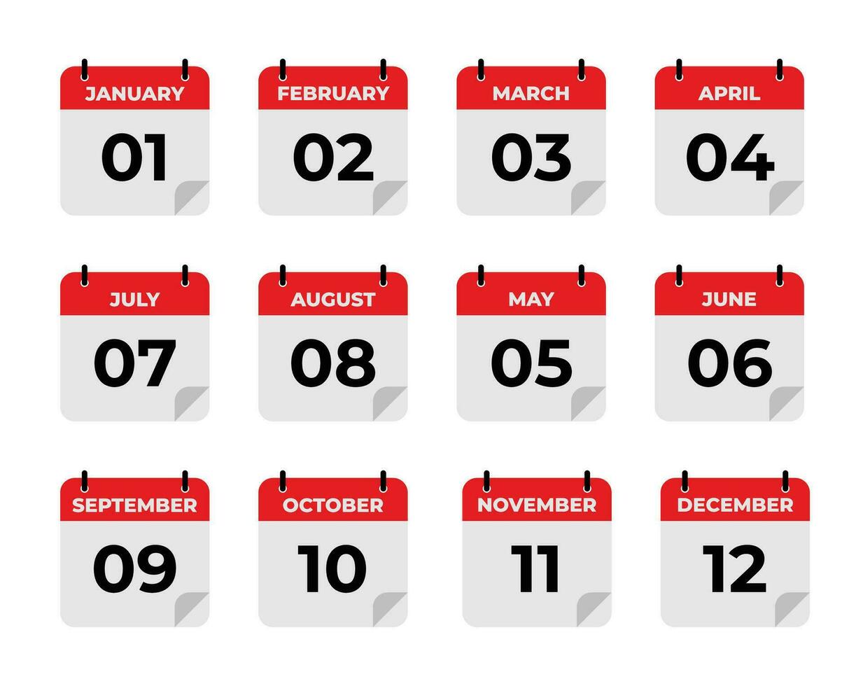 vecter simples ícone calendário, 12 mês do a ano, coleção do calendário símbolos. vetor