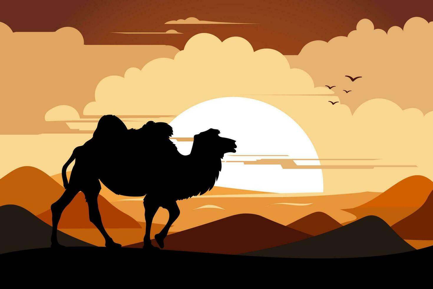 silhueta do uma camelo e a pôr do sol vetor