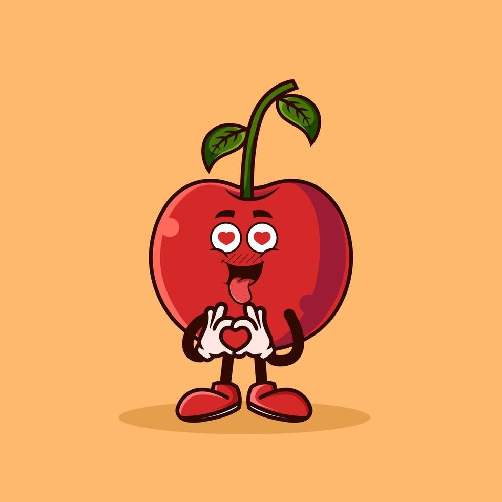 personagem de fruta cereja bonito com emote de amor. conceito de ícone de personagem de fruta isolado. vetor premium de estilo cartoon plana