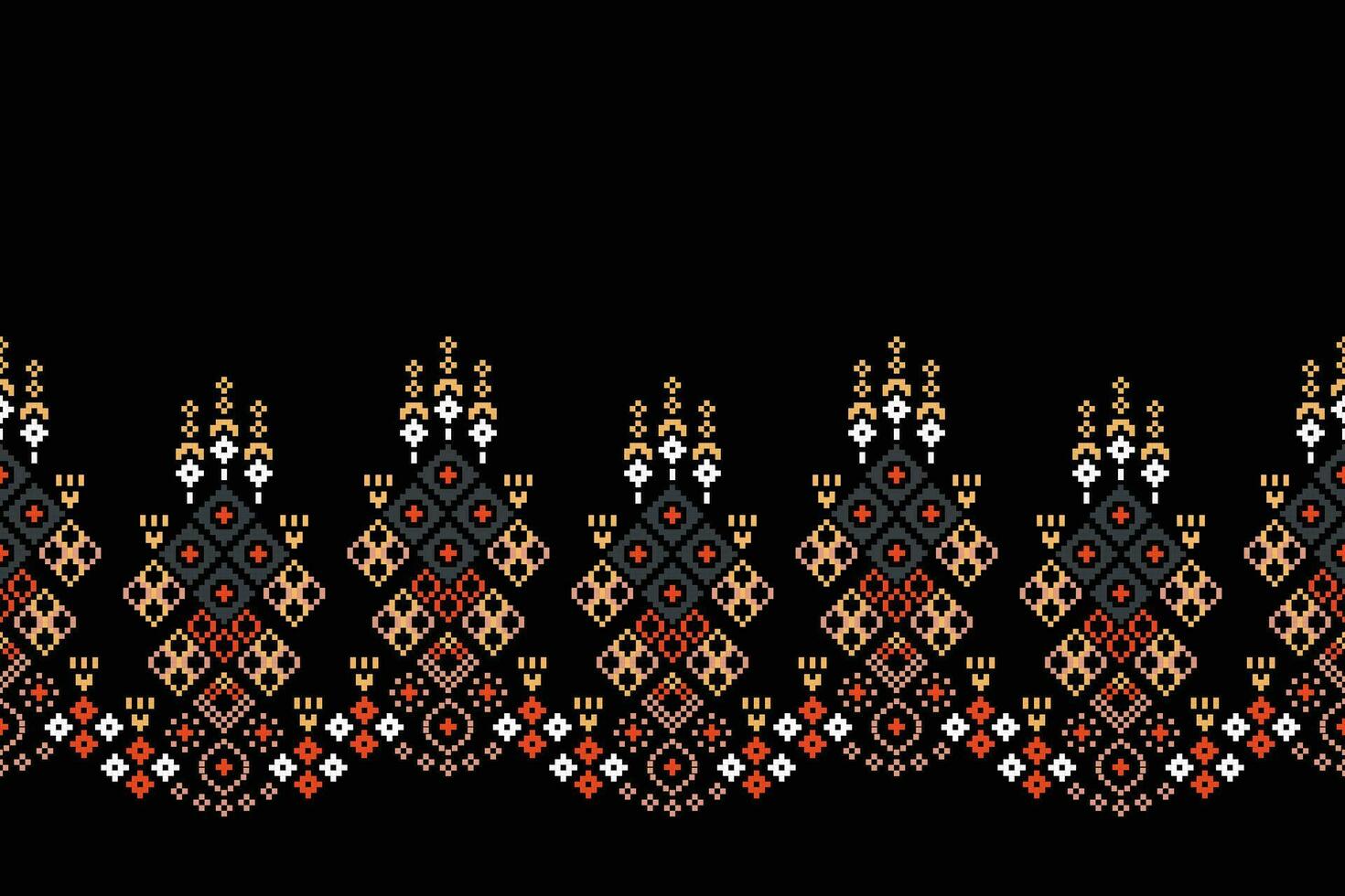 étnico geométrico tecido padronizar Cruz ponto.ikat bordado étnico oriental pixel padronizar Preto fundo. resumo,vetor,ilustração. textura,vestuário,quadro,decoração,motivos,seda papel de parede. vetor