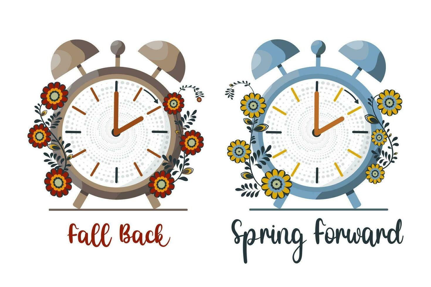 Primavera avançar, outono voltar, chance seu relógios. vetor