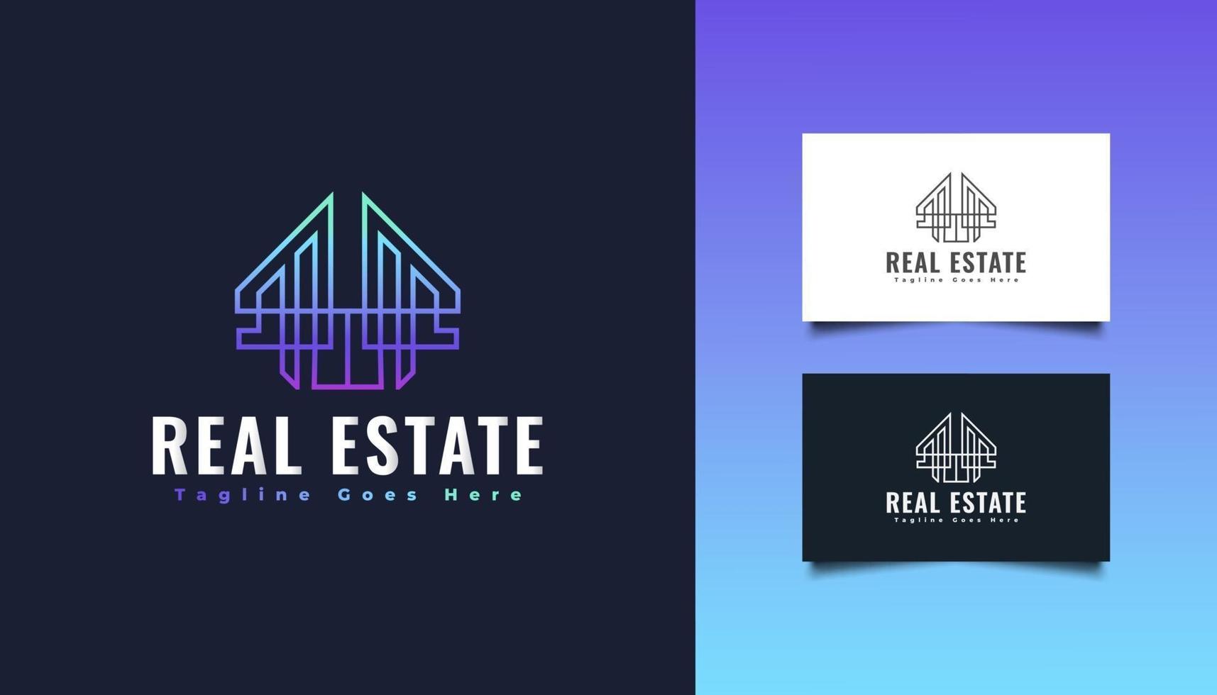 design de logotipo imobiliário em gradiente colorido com estilo de linha. construção, arquitetura, construção ou logotipo da casa vetor