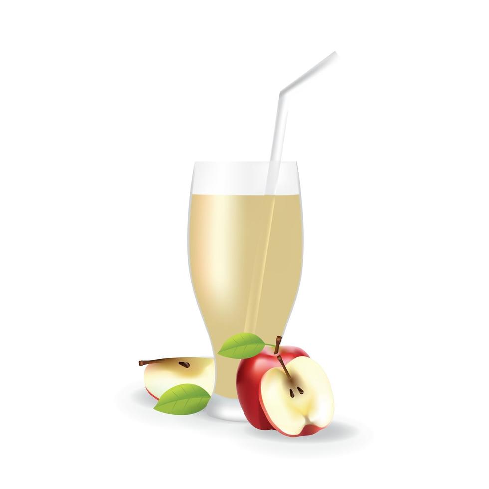 ilustração realista de suco de maçã em canudo de vidro de bebida orgânica saudável vetor