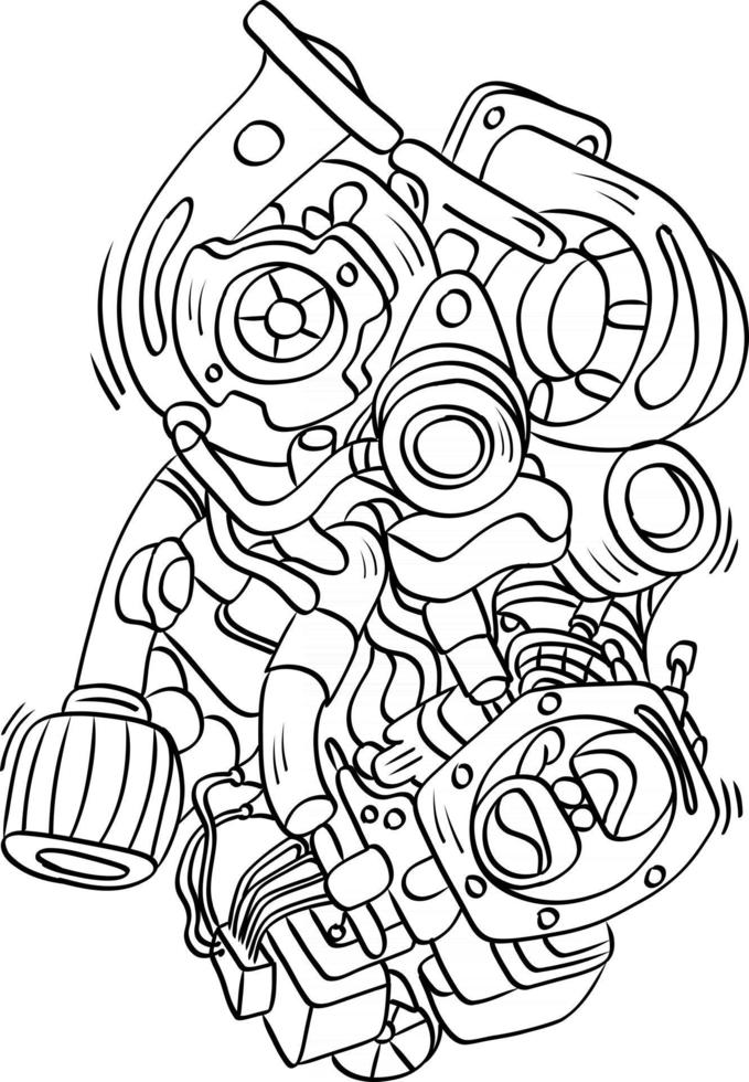 componentes do motor do carro doodle esboço estilo de caligrafia vetor