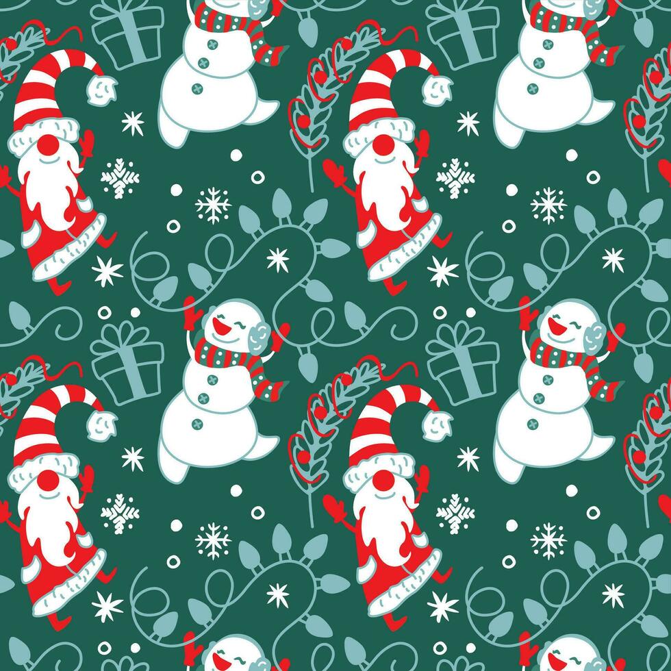 Natal padronizar para tecido, invólucro, têxtil, papel de parede, vestuário. vetor. santa Papai Noel, boneco de neve vetor