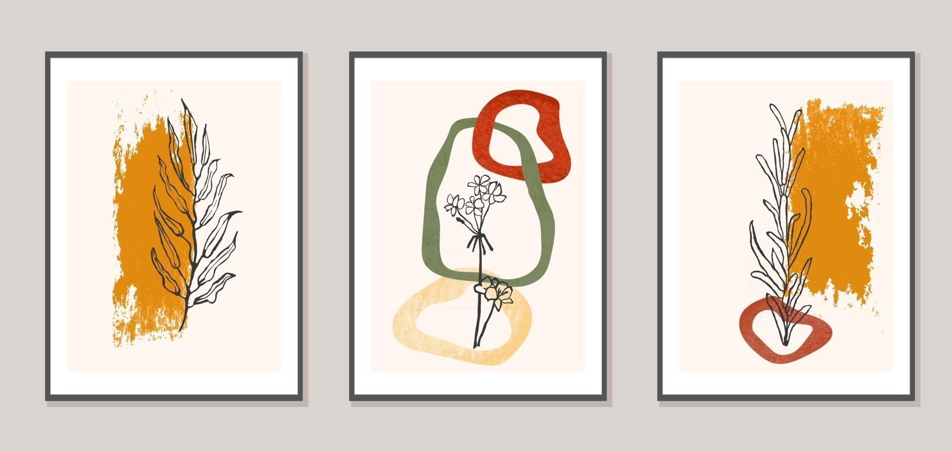 conjunto de vetores de poster moderno de colagem com formas abstratas e ilustração da planta. estilo escandinavo. para cartazes, impressão em tecido, papel de embrulho, modelo de cartão de felicitações, postagem em mídia social