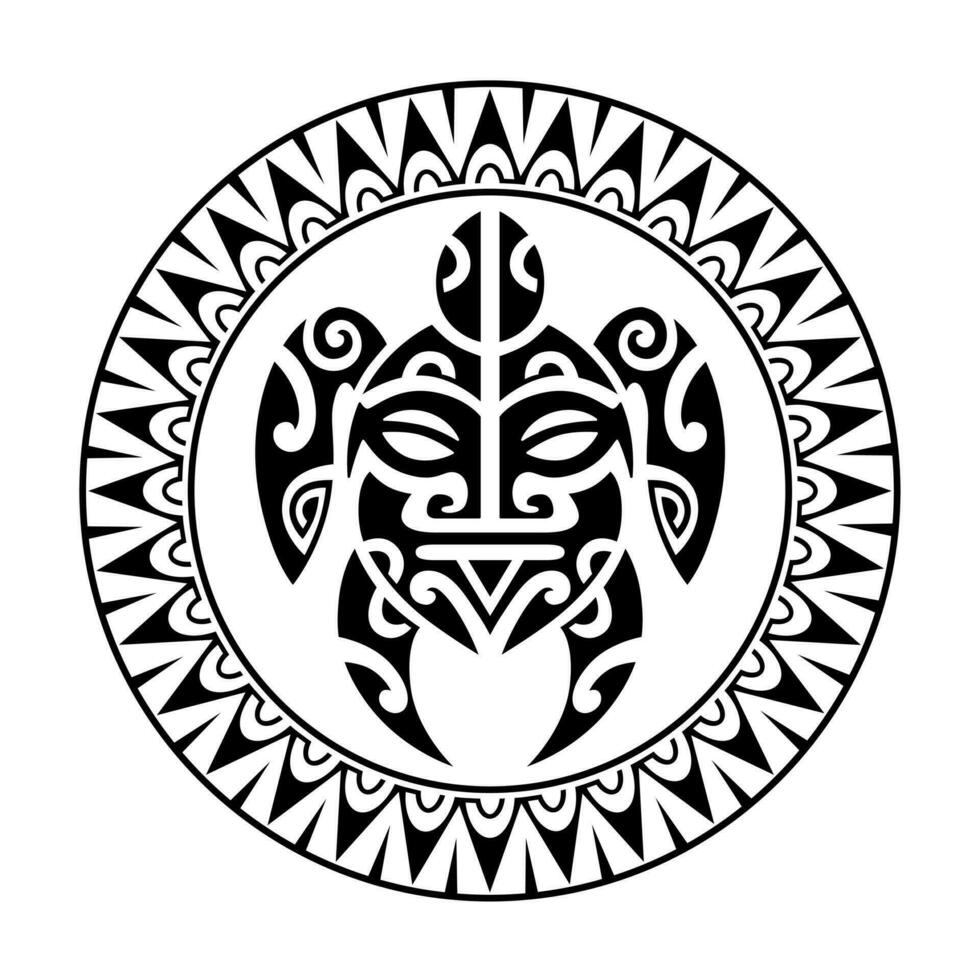 mar tartaruga geométrico volta círculo enfeite maori estilo. tatuagem esboço. Preto e branco vetor