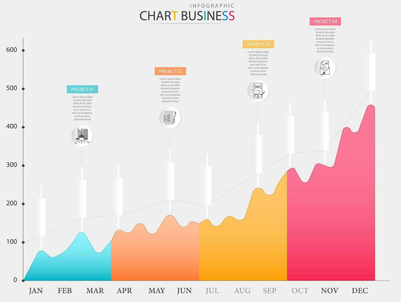 moderno infográfico estilo com interface.12 meses financeiro Estatisticas gráfico. vetor