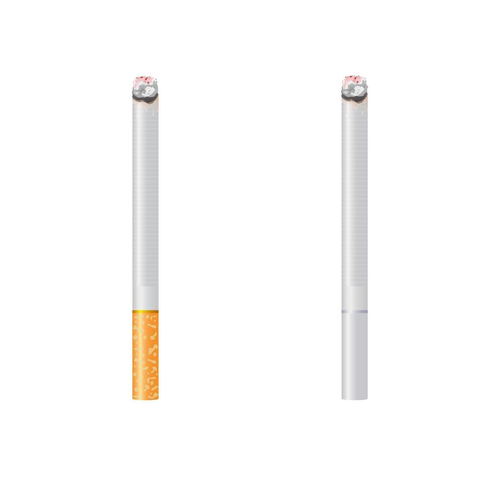 queima realista e sem queima de cigarros com fumaça. Ilustração em vetor estilo design 3D isolada no fundo branco.