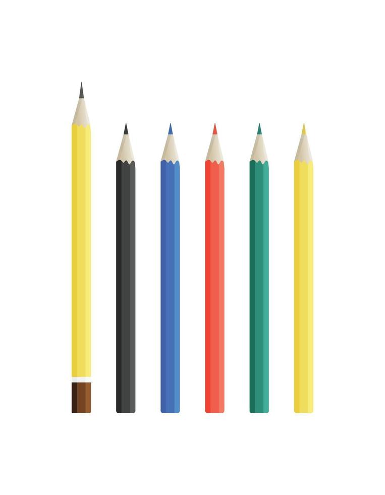 conjunto de lápis de cores diferentes isolado no fundo branco vetor