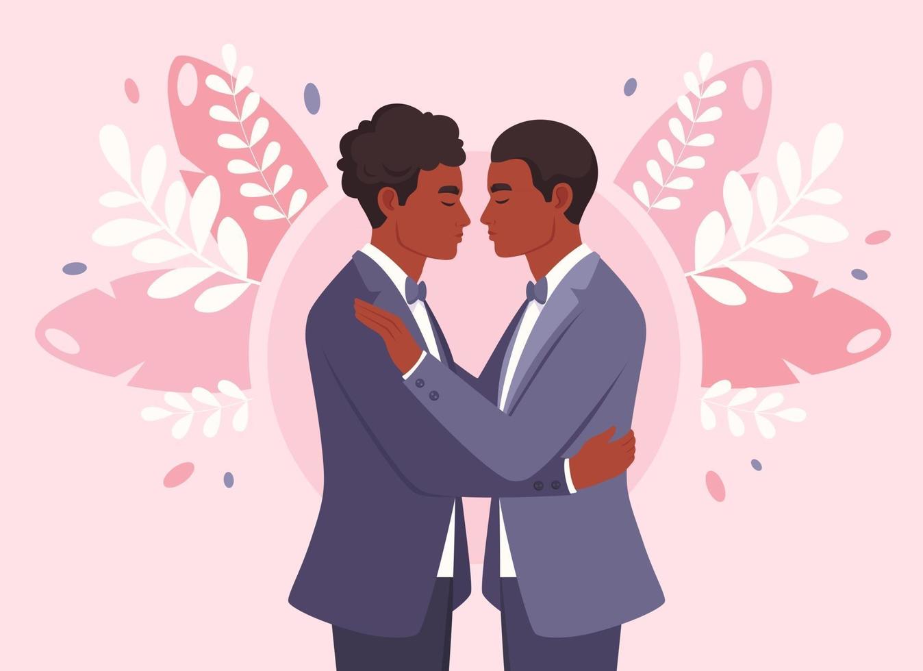casal gay afro-americano. casamento LGBT, conceito de orgulho vetor