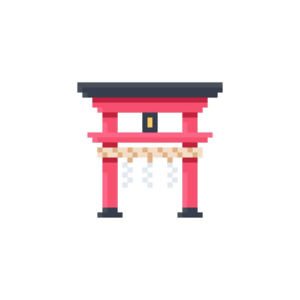 pixel arte estilo torii portão com uma branco fundo. vetor