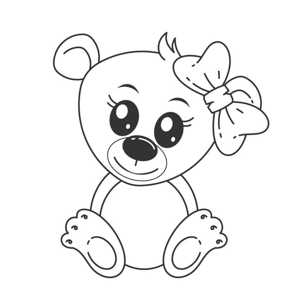 fofa Urso de pelúcia Urso sentado sozinho desenho animado estilo para coloração vetor