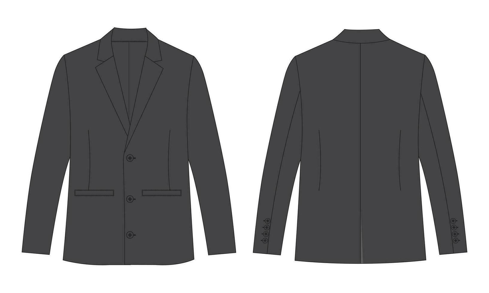 grandes manga Preto cor blazer terno técnico desenhando moda plano esboço vetor ilustração modelo frente e costas Visualizações isolado em branco fundo