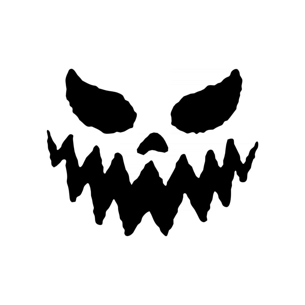 Vetor de silhueta de rosto de terror assustador para esculpir na abóbora de Halloween