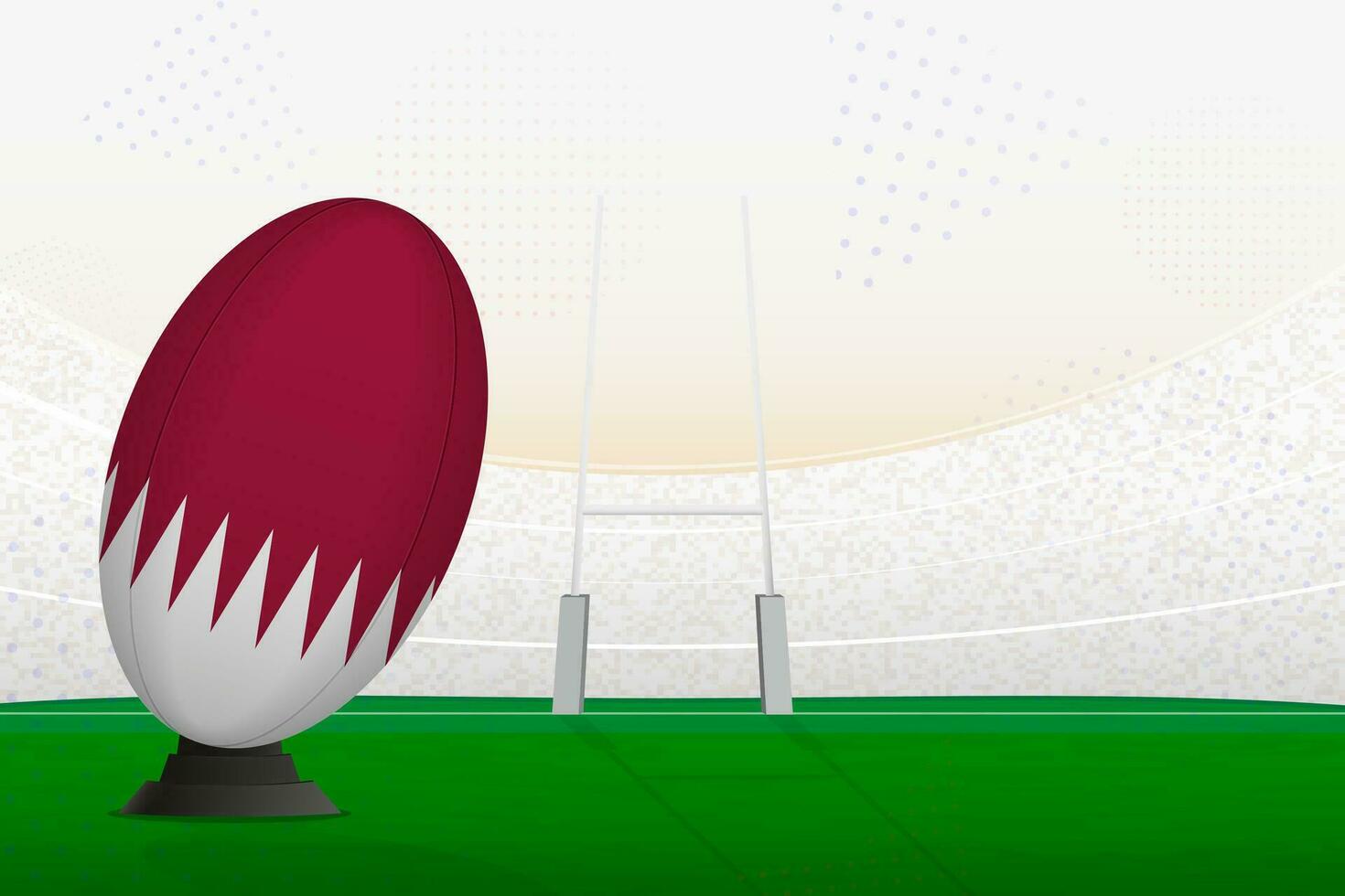 Catar nacional equipe rúgbi bola em rúgbi estádio e objetivo Postagens, preparando para uma multa ou livre chute. vetor