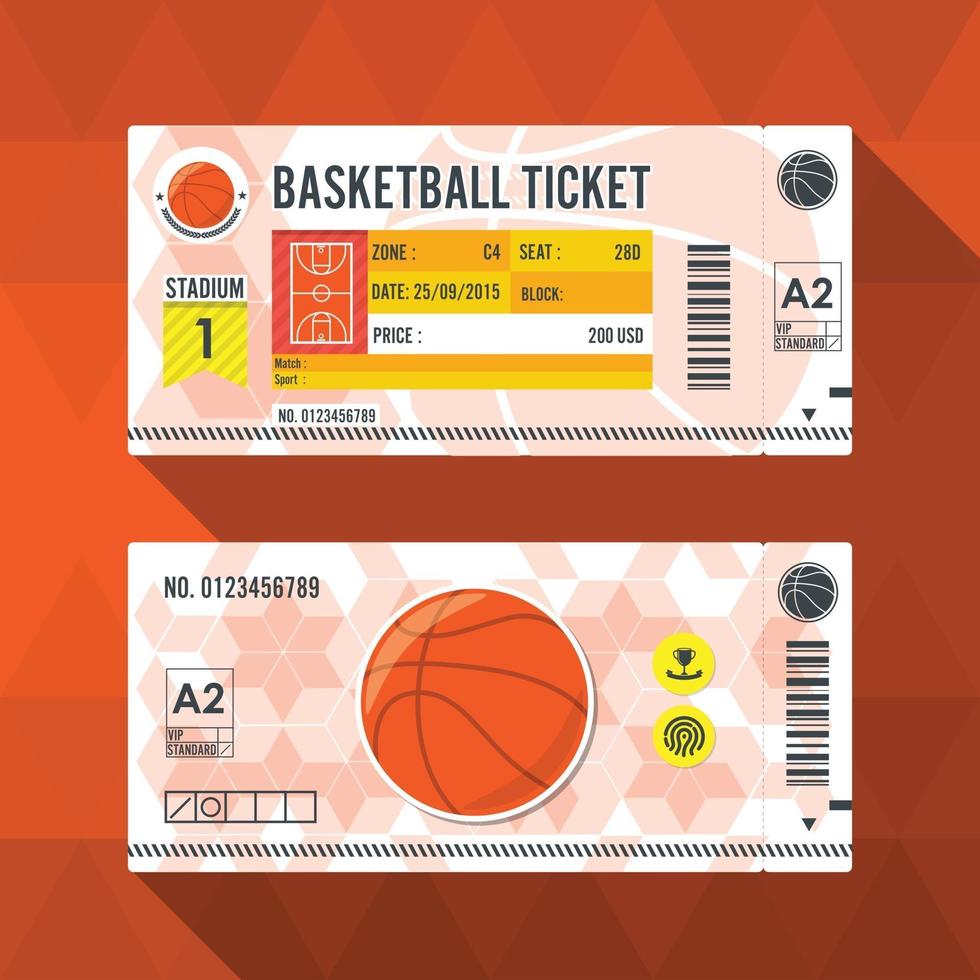 projeto de elemento moderno do cartão de bilhete de basquete. ilustração vetorial vetor