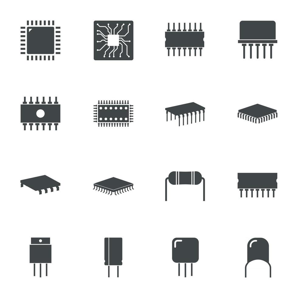 ícones de componentes de microchip eletrônico. ilustração vetorial vetor