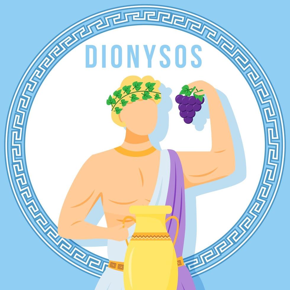 dionysos blue social media post mockup. deus grego antigo. figura mitológica. modelo de design de banner da web. impulsionador de mídia social, layout de conteúdo. pôster, cartão para impressão com ilustrações planas vetor