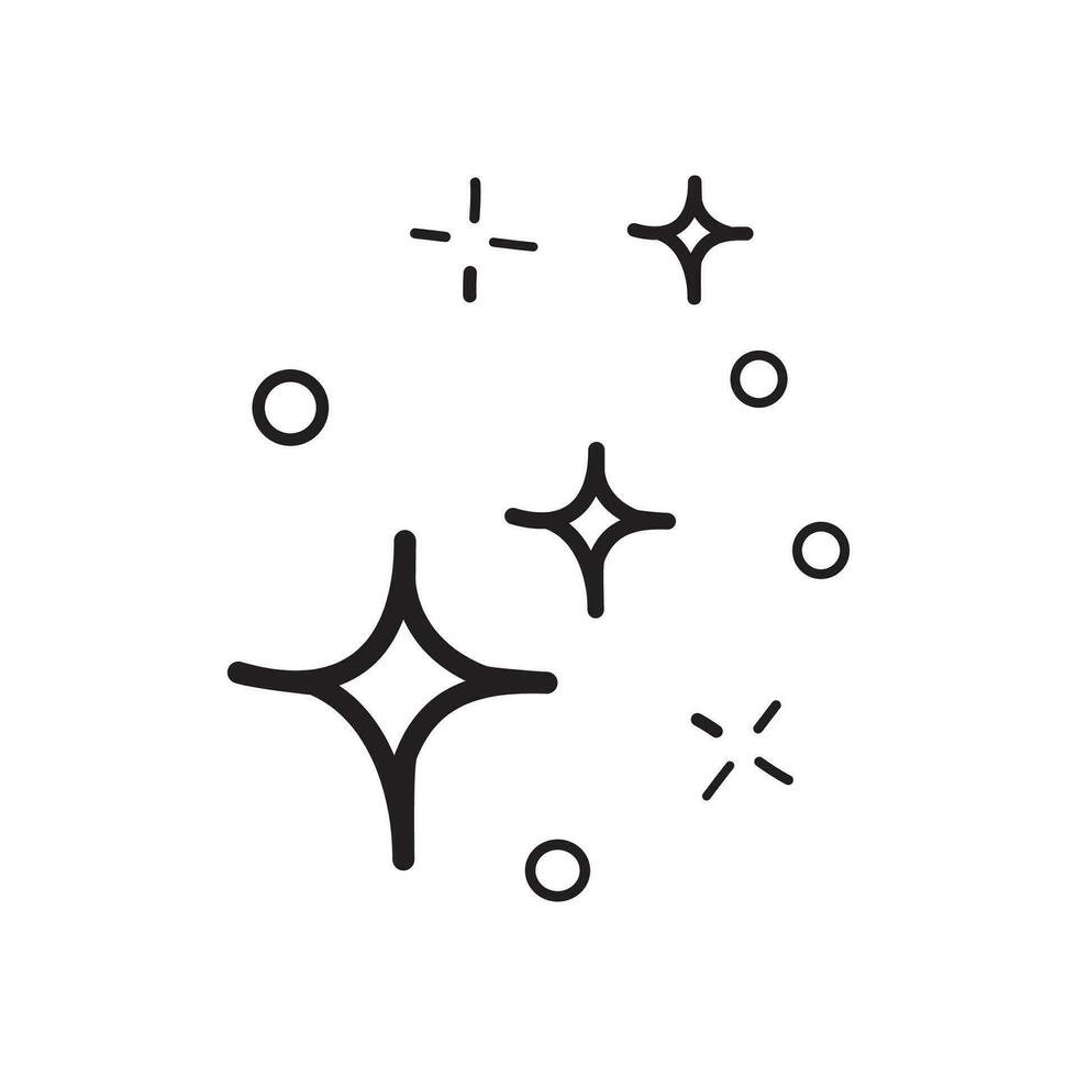 doodle conjunto de ícone de brilho de estrelas vetoriais, ícone de superfície limpa. estrelas de efeito de luz brilhante e explosão brilhante. isolado no fundo branco. ilustração vetorial vetor