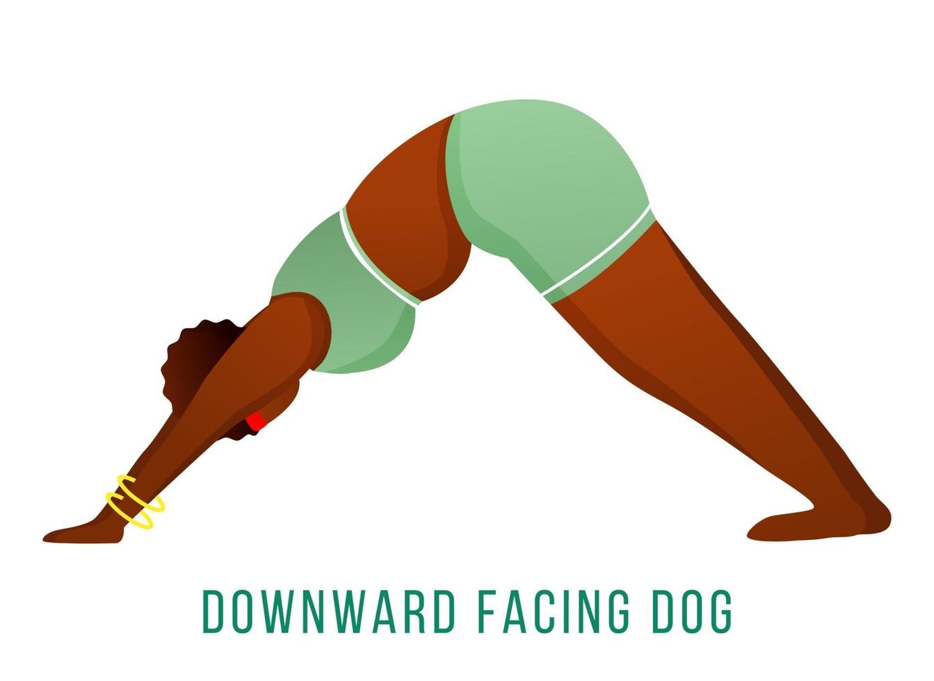 cão virado para baixo representam ilustração vetorial plana. adho mukha shvanasana. afro-americano vetor