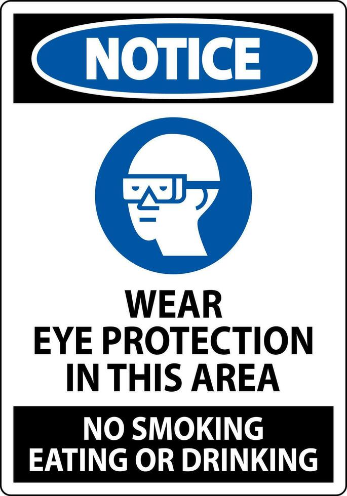aviso prévio placa vestem olho proteção dentro isto área, não fumar comendo ou bebendo vetor