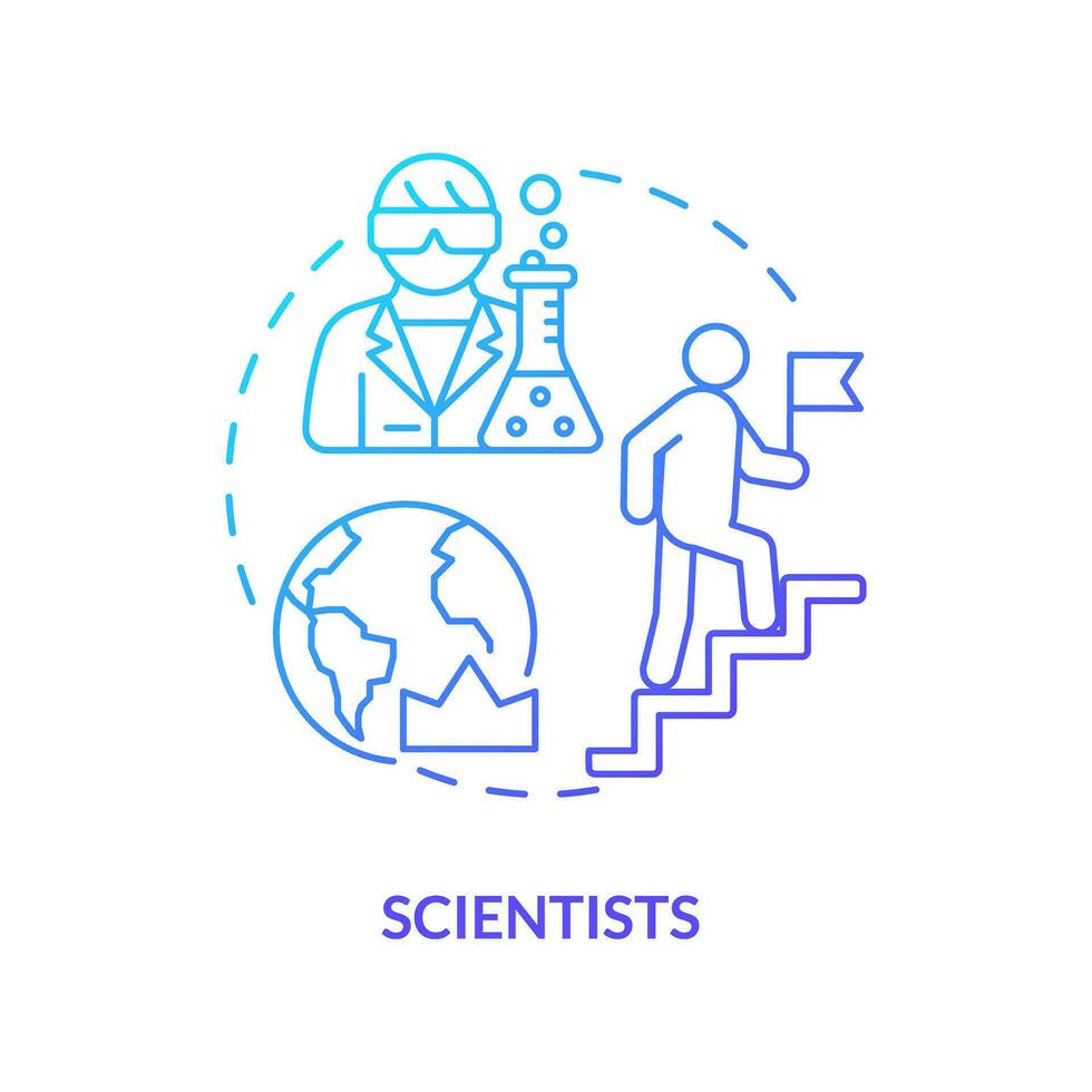 cientistas azul gradiente conceito ícone. Novo tecnologia. indústria desenvolvimento. paradigma mudança. público opinião. Ciência investigador abstrato idéia fino linha ilustração. isolado esboço desenhando vetor