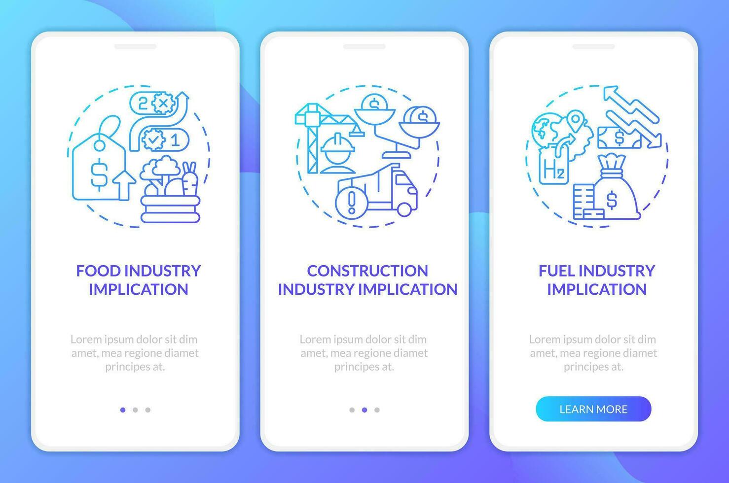 fornecem cadeia perturbação azul gradiente onboarding Móvel aplicativo tela. passo a passo 3 passos gráfico instruções com linear conceitos. interface do usuário, ux, gui modelo vetor