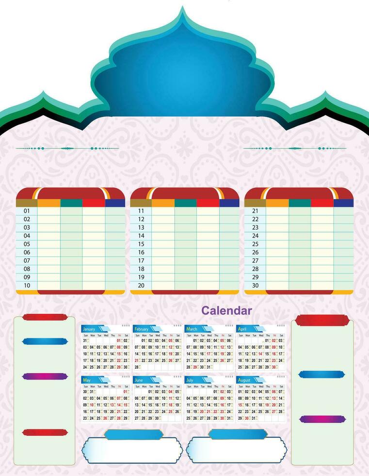 vetor uma colorido calendário templete Projeto