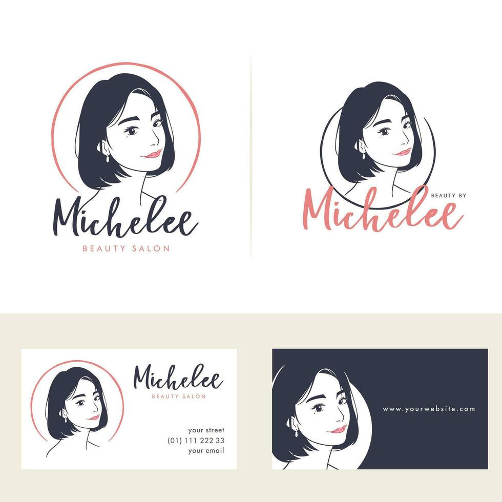 mulher cabelo salão logotipo e o negócio cartão vetor