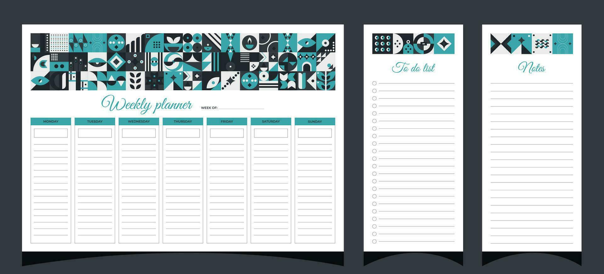 planejadores conjunto geometria. semanalmente, para Faz Lista e notas planejadores. planejadores imprimível modelo com geométrico formas. em branco branco caderno página a4. vetor ilustração.