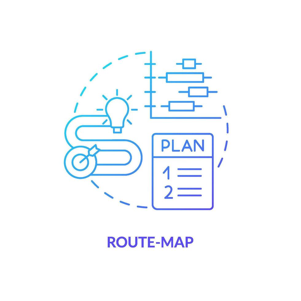 rota mapa azul gradiente conceito ícone. crio o negócio estratégia. projeto planejamento vantagem abstrato idéia fino linha ilustração. isolado esboço desenhando vetor