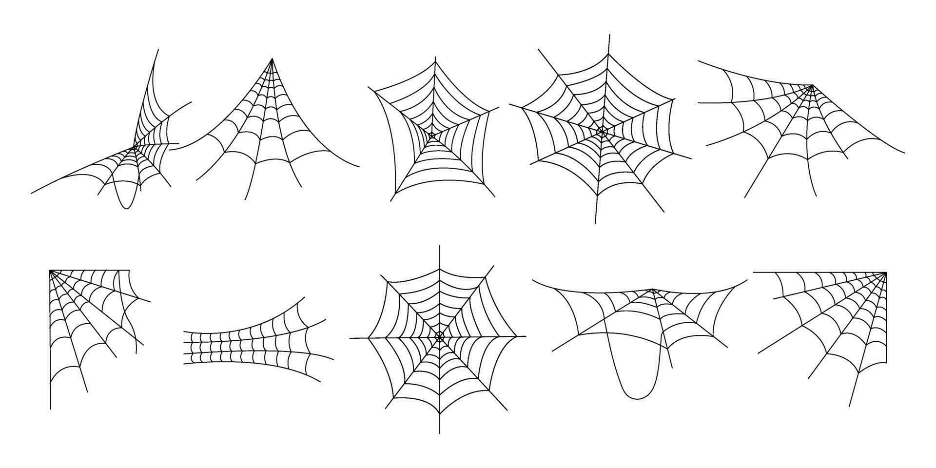 conjunto do aranha rede para dia das Bruxas. dia das Bruxas teia de aranha, quadros e fronteiras. dia das Bruxas elementos e objetos para Projeto projetos. vetor