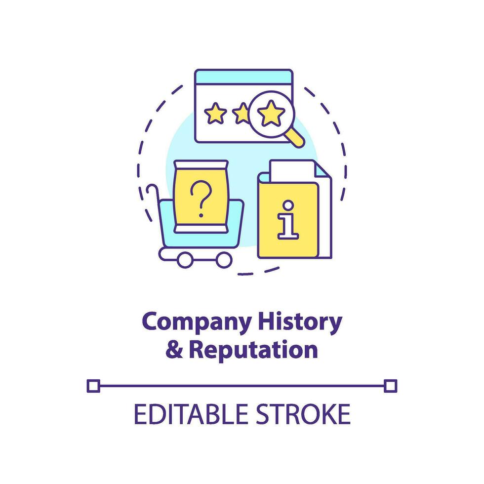 companhia história, reputação conceito ícone. pesquisa antes escolher seguro cobertura abstrato idéia fino linha ilustração. isolado esboço desenho. editável acidente vascular encefálico vetor