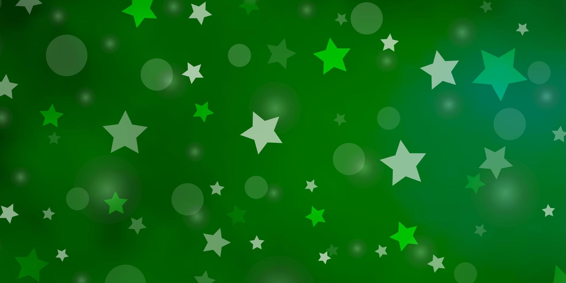 textura de vetor verde claro com círculos, estrelas. ilustração colorida com pontos de gradiente, estrelas. padrão para tecidos da moda, papéis de parede.