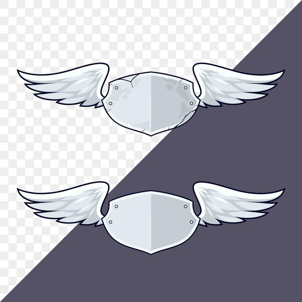 escudo e asas desenho animado conjunto vetor ilustração