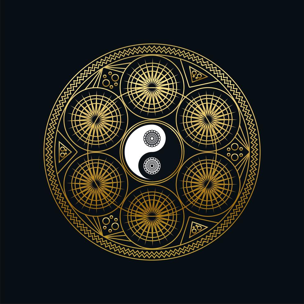 modelo de meditação com sinal de yin yang na mandala vetor