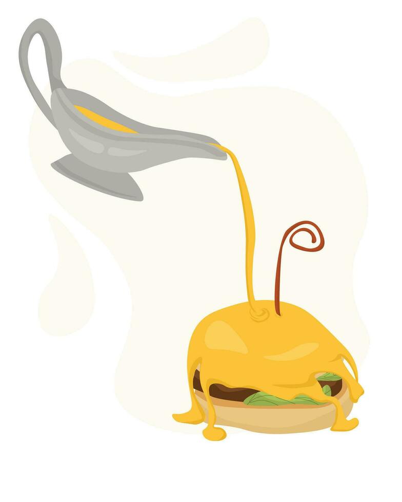 hamburguer com queijo banho, na moda servindo prato com uma muitos do molho vetor