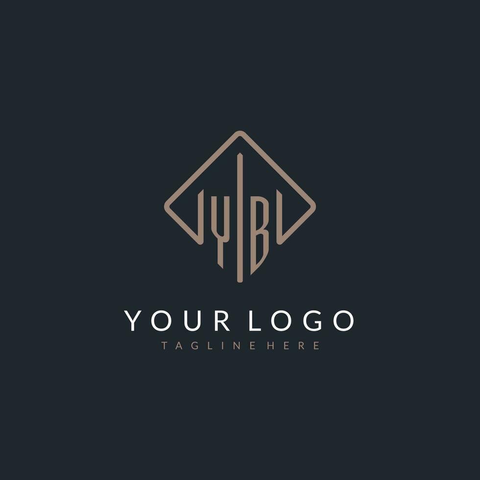 yb inicial logotipo com curvado retângulo estilo Projeto vetor