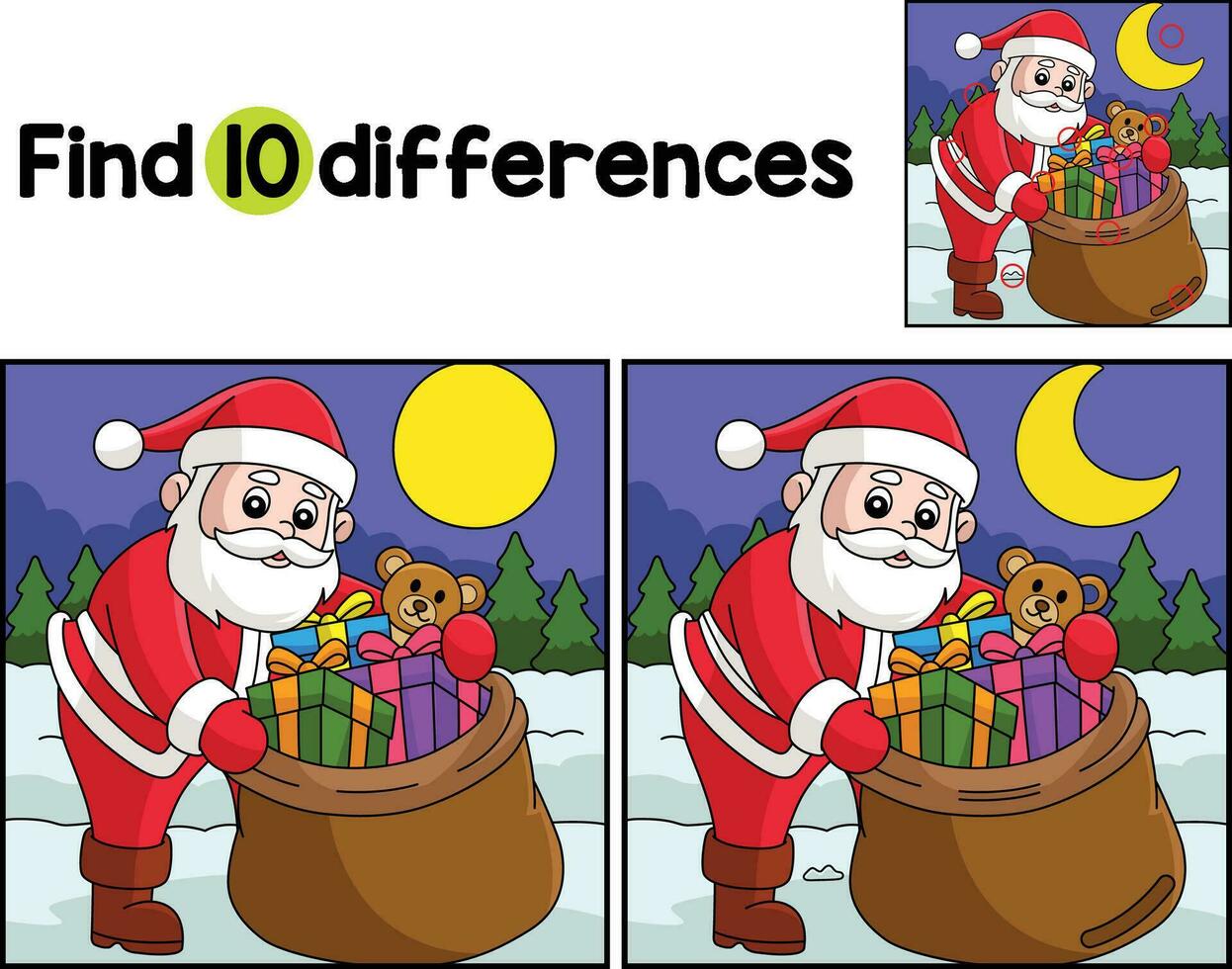 Natal santa claus saco encontrar a diferenças vetor