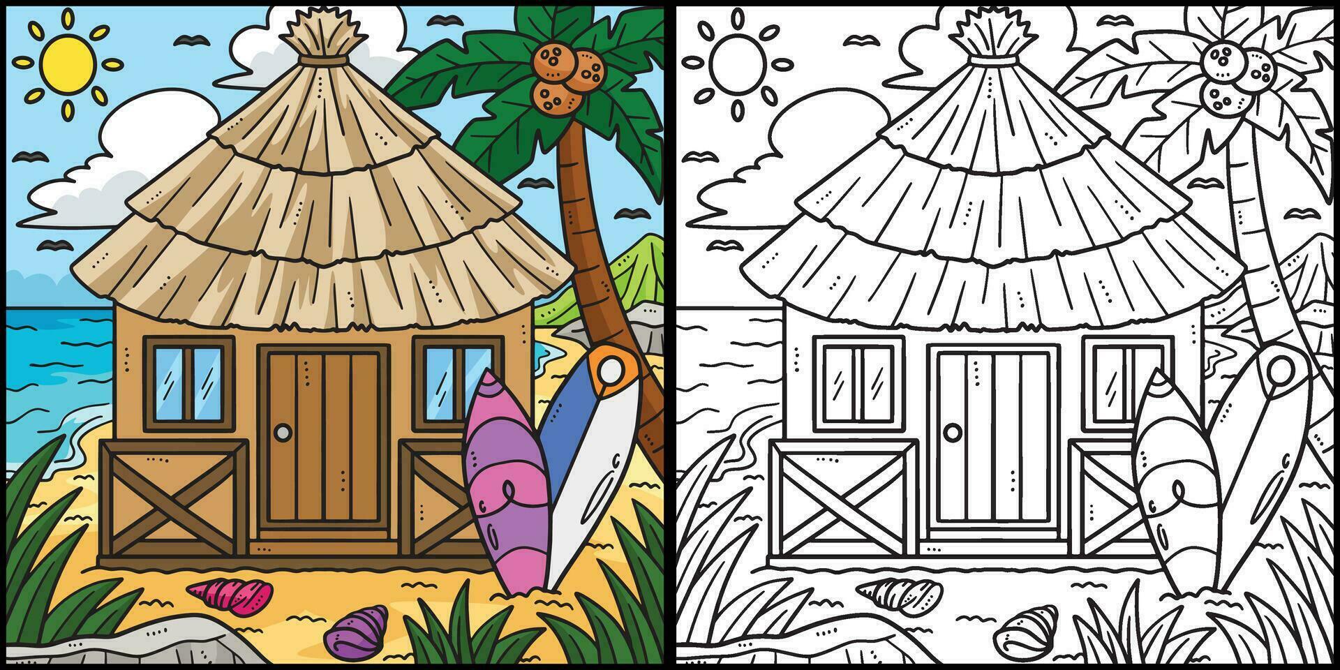 verão tropical cabana coloração página ilustração vetor