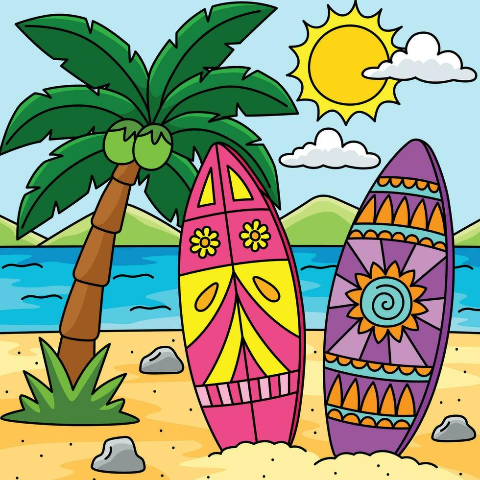 prancha de surfe verão colori desenho animado ilustração vetor