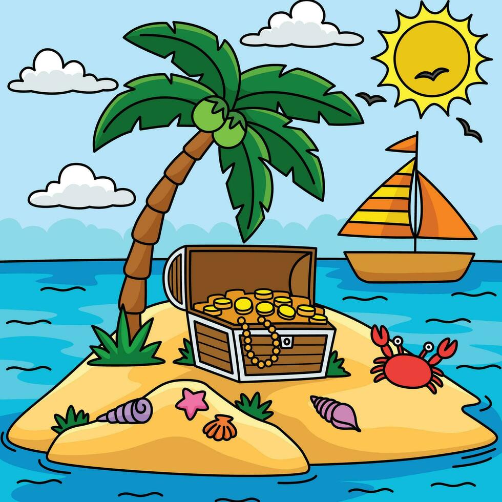 ilha verão colori desenho animado ilustração vetor