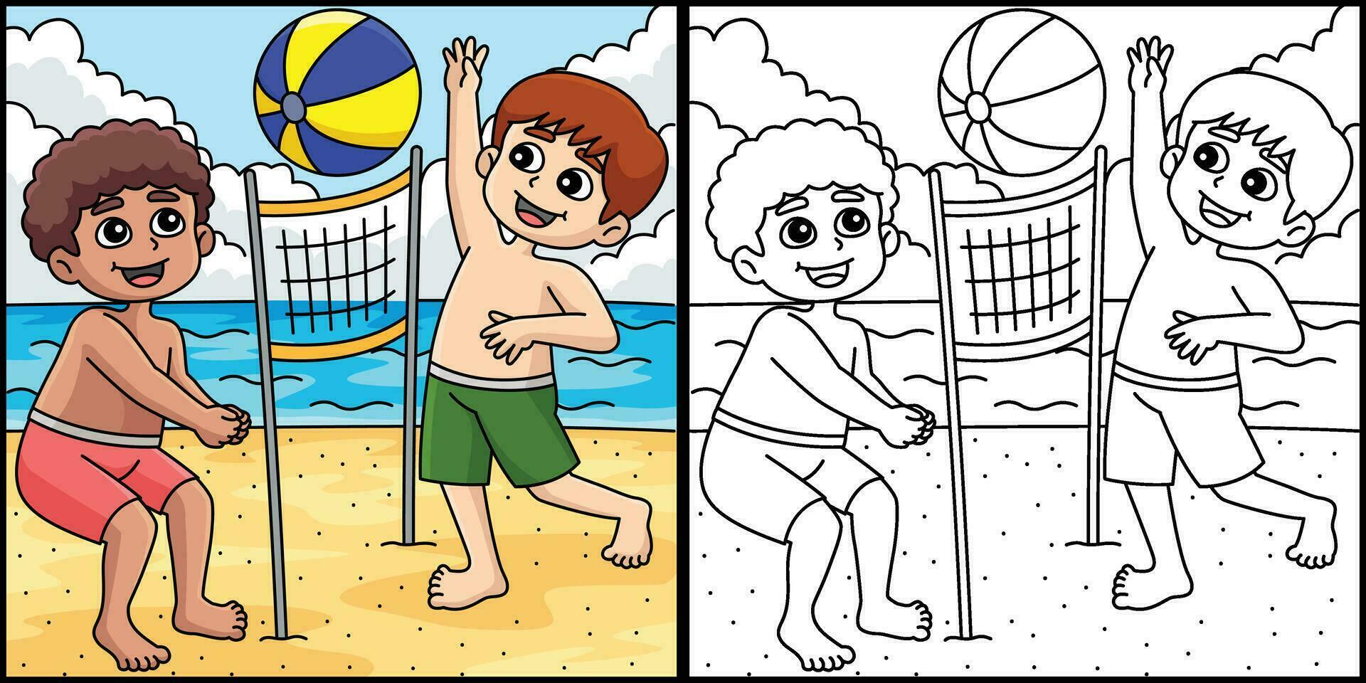 Rapazes jogando de praia voleibol verão ilustração vetor